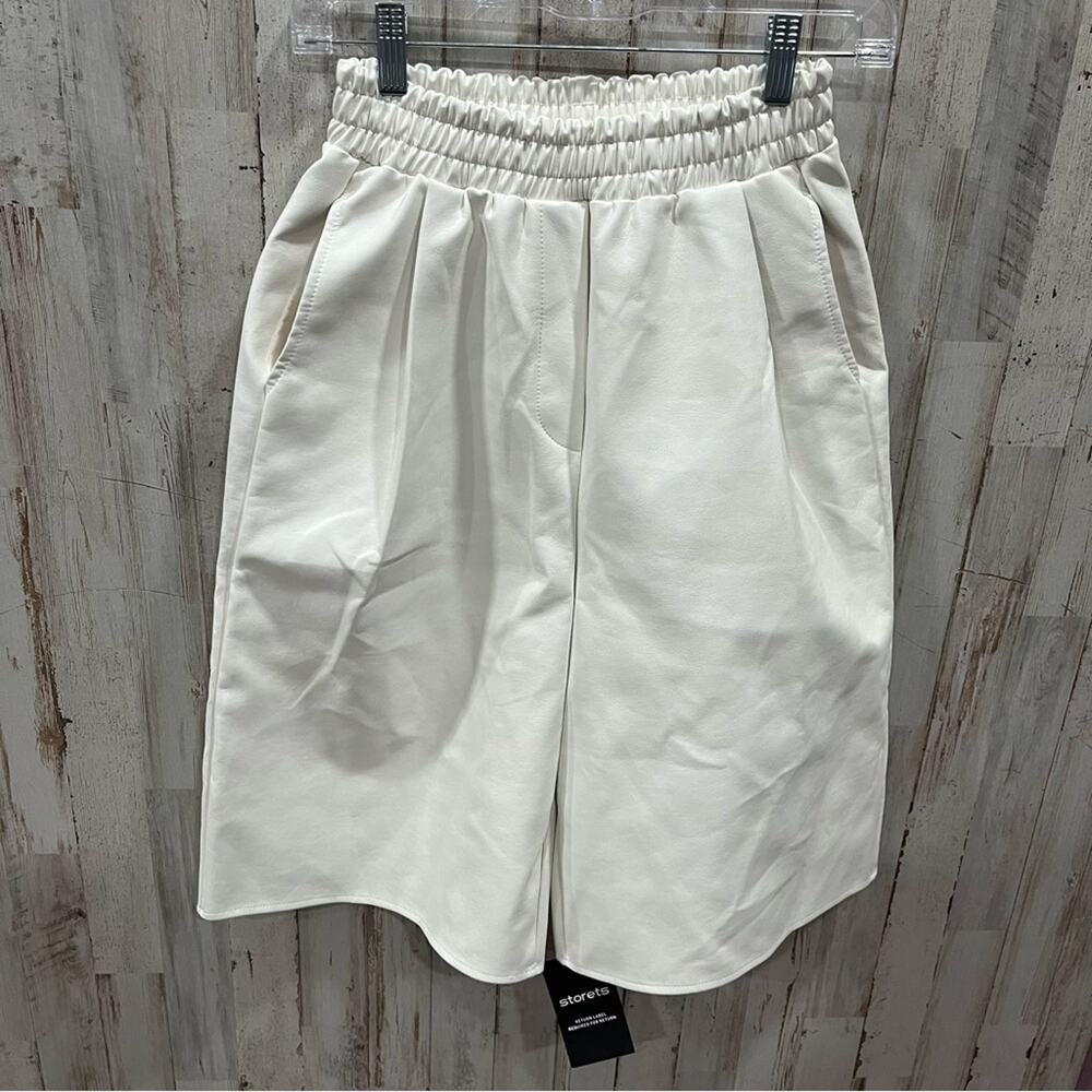 NWT Storets Aspen Pleather Bermuda Pants Pull On Ivory